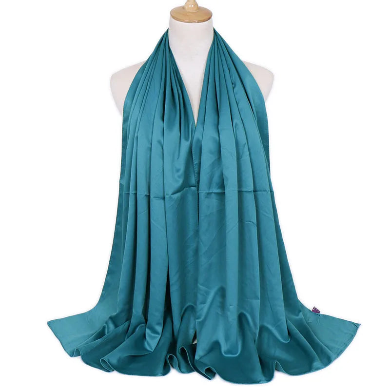 women's lady solid color satin silk scarves