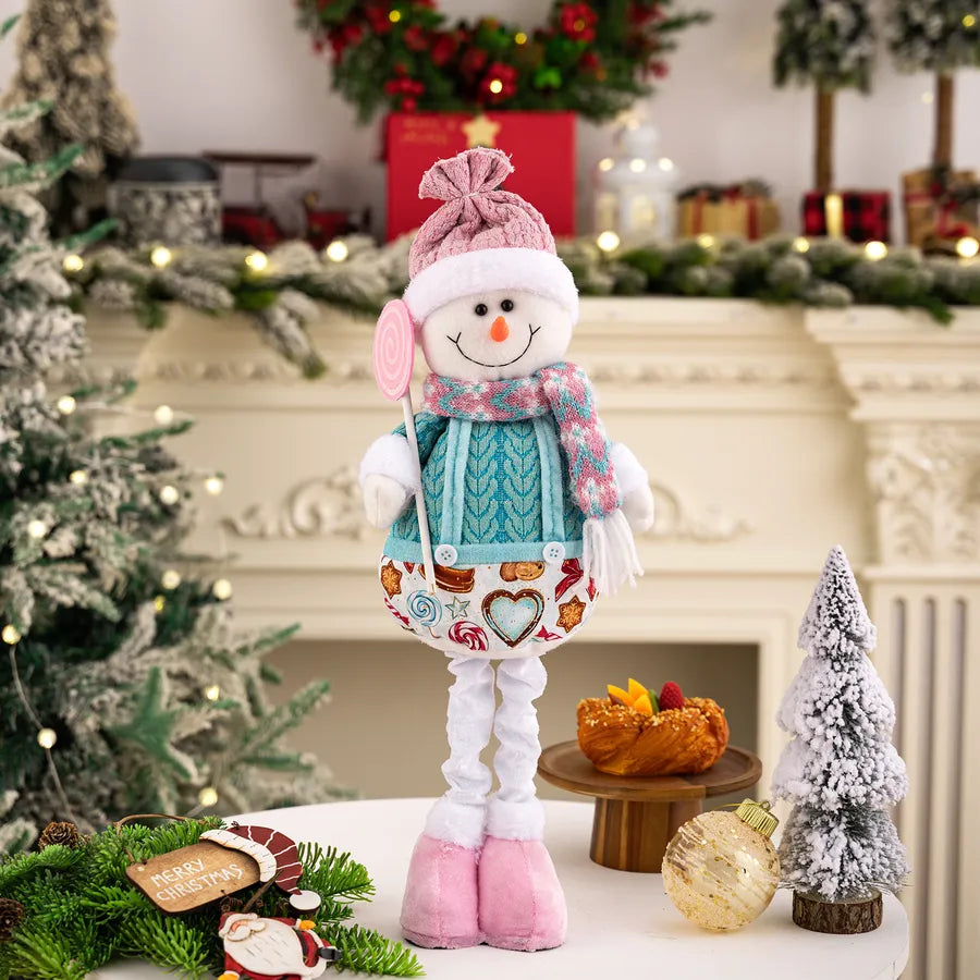 New Christmas Decoration Pink Santa Claus Snowman Extendable Dolls Display Window Arrangement Festive Polyester And Cotton Decor