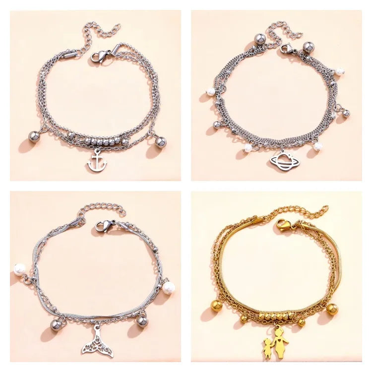Casual Elegant Glam Universe Mermaid Anchor 304 Stainless Steel Mostacilla Titanium Steel 14K Gold Plated cable chain snake chain Bracelets In Bulk