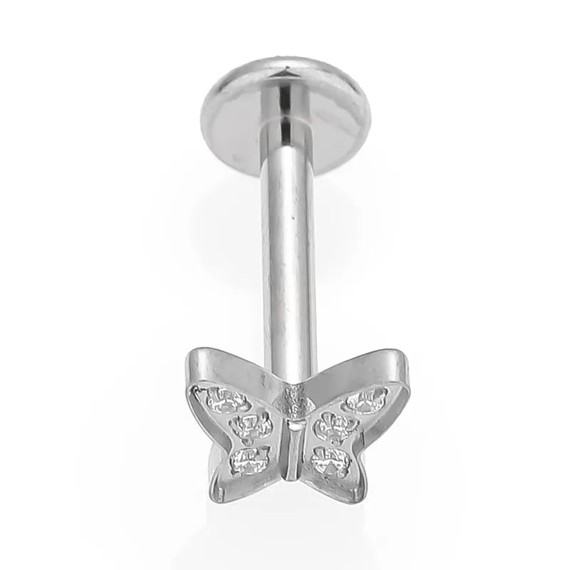 1 Piece Lip Rings Simple Style Commute Crown Butterfly Titanium Steel Inlay Zircon 18K Gold Plated Ear Cartilage Rings & Studs