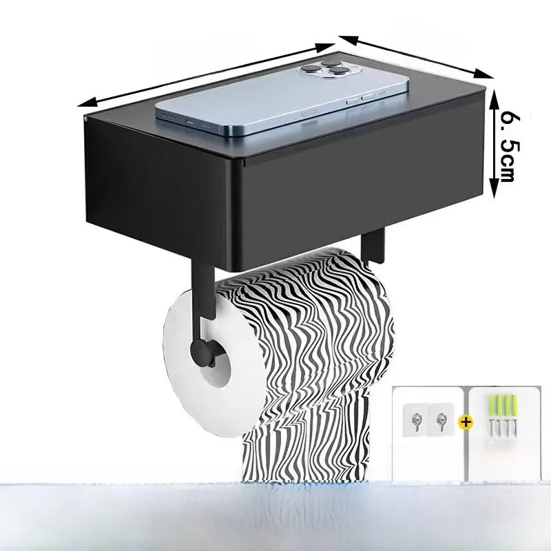 Stainless Steel Wipe Rack Bathroom Multifunctional Tissue Rack Black Wipe Rack Punch-Free