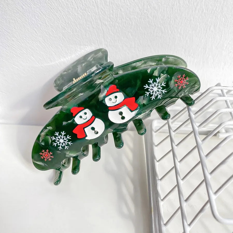 Christmas Cartoon Gingerbread Man Shark Hair Clip Women's Fashionable Festive Acrylic Hair Accessories Ice Crystal Flower Pattern