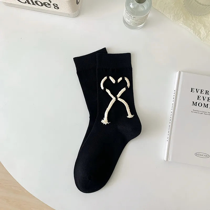 women's simple style streetwear geometric heart shape cotton crew socks a pair