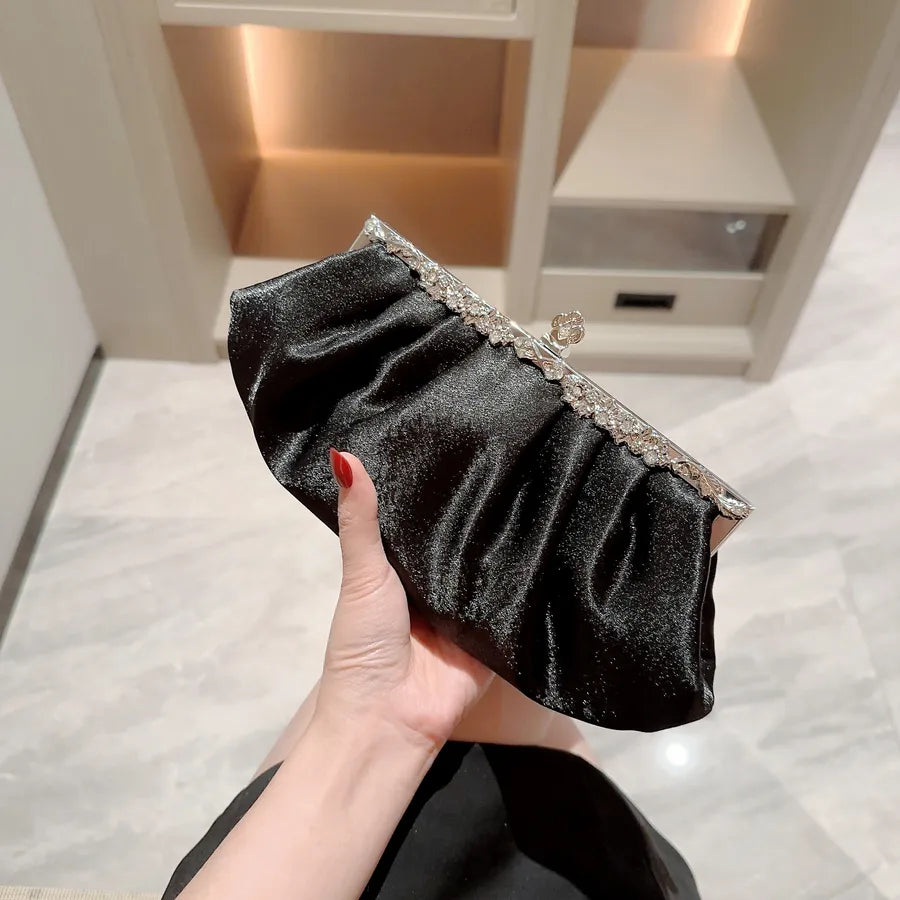 apricot silver black suede solid color rhinestone dumpling shape evening bags