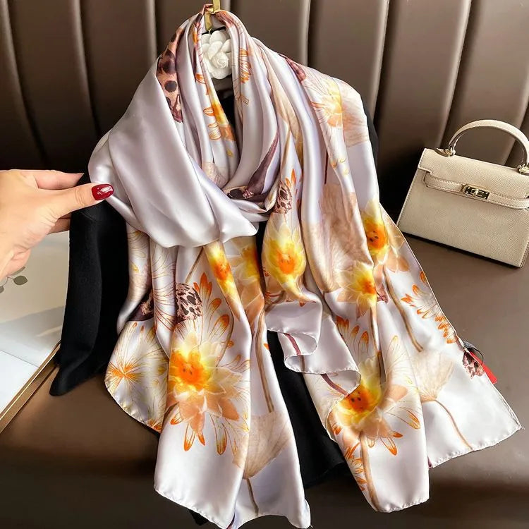 women's fashion letter plaid satin printing silk scarves