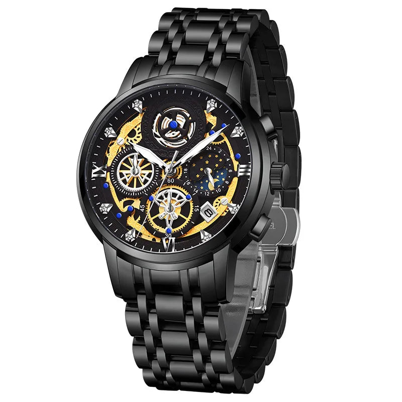 Elegant Color Block Butterfly Double Snap Quartz Watch Men's Watches