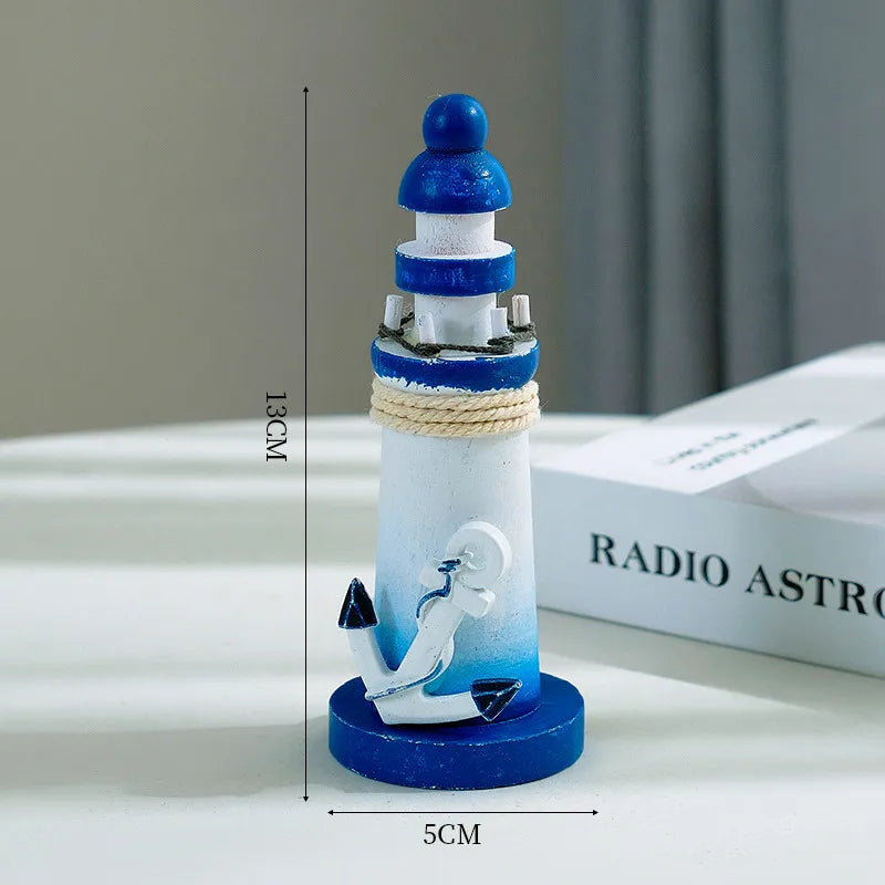 Mediterranean Style Wooden Stamper Ocean 13cm Small Lighthouse Decoration Creative Gift Shooting Props