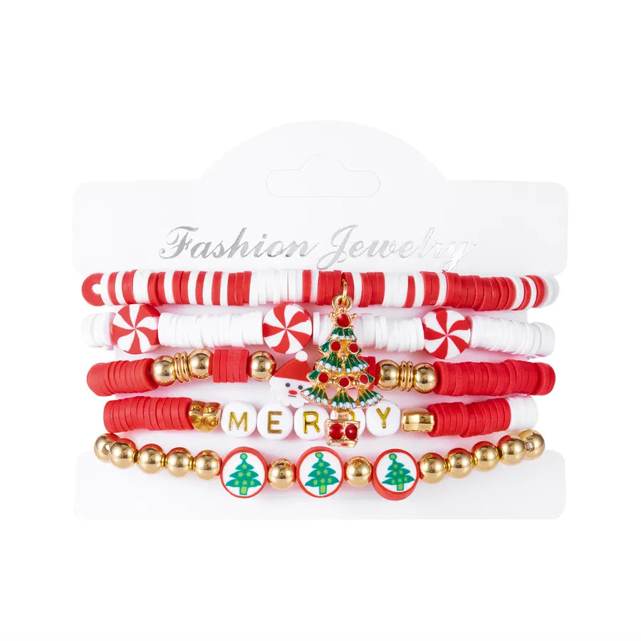Christmas Combination Bracelets Versatile Soft Clay Santa Claus Bracelet Set  Style Alloy And Clay Deer And Snowflake Design For Women