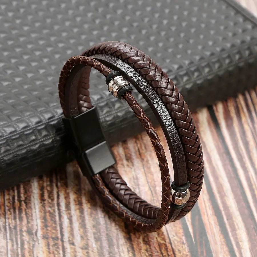 Casual Classic Style Commute Geometric Pu Leather Men's Bracelets