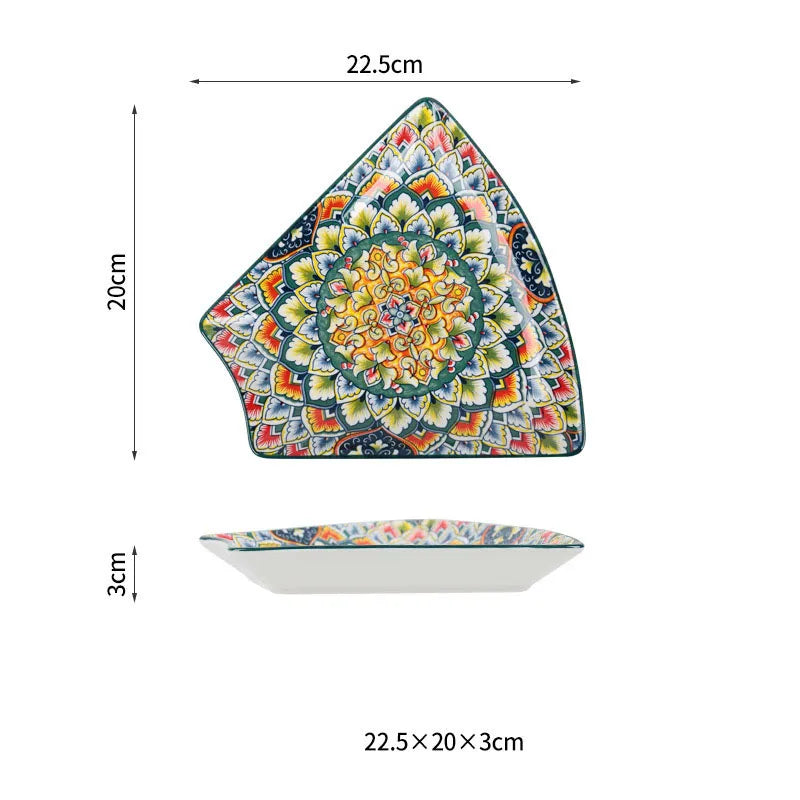 Bohemian Ceramic Tableware Bilitis Dishes Light Luxury Hand-painted Creative Household Rice Bowl Soup Bowl Dish Plate