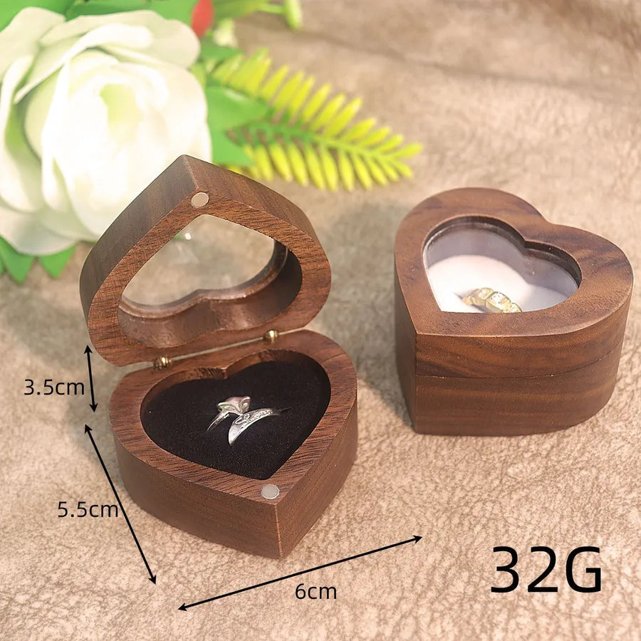 1 Piece Wood Retro Daily Festival Heart Shape Solid Color Jewelry Boxes