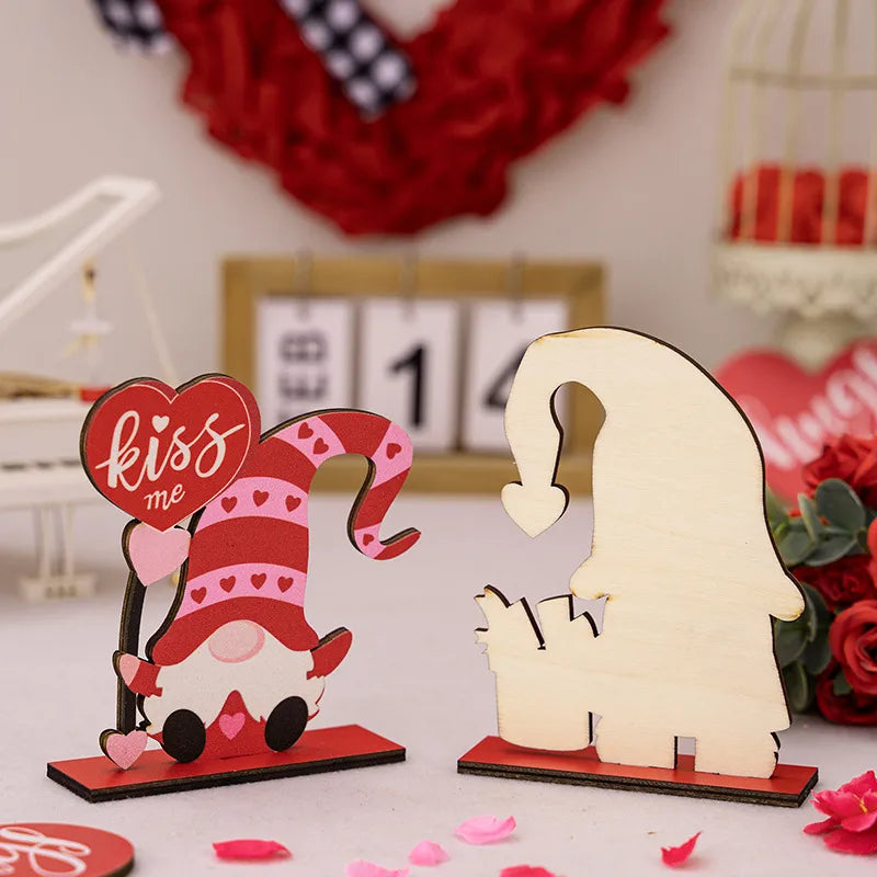 Valentine'S Day Cute Heart Shape Plywood Indoor Date Ornaments Rudolph Doll Decorations Table Decoration