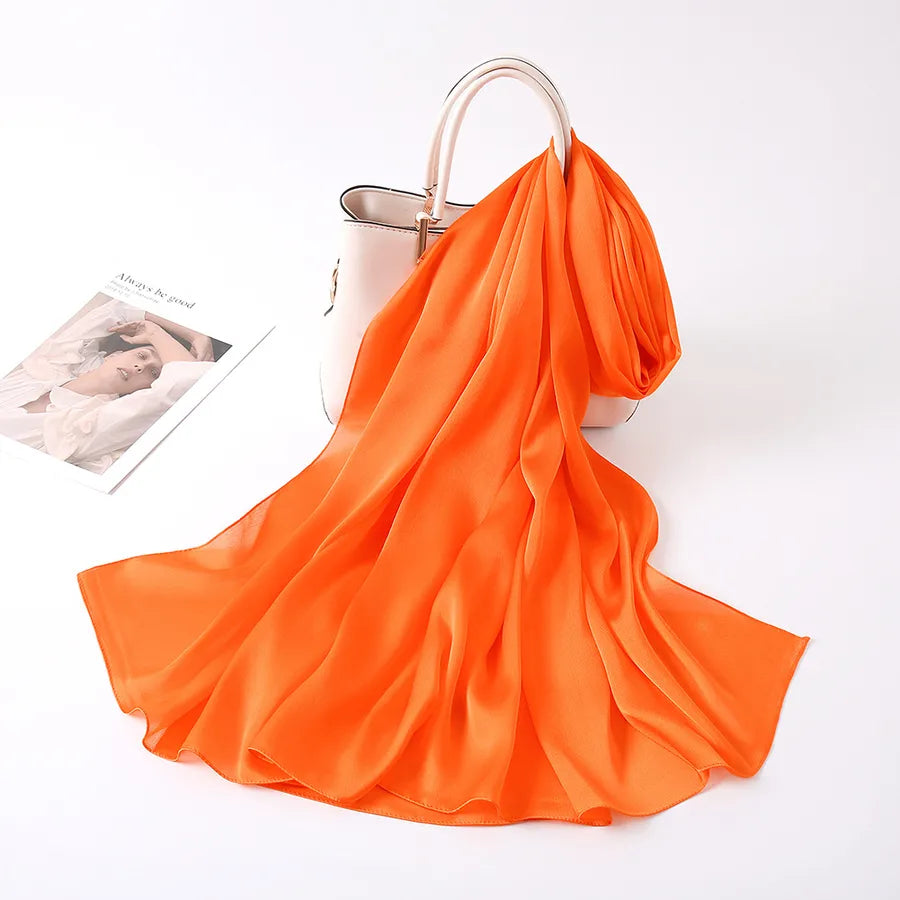 women's lady fashion simple style solid color satin silk scarves