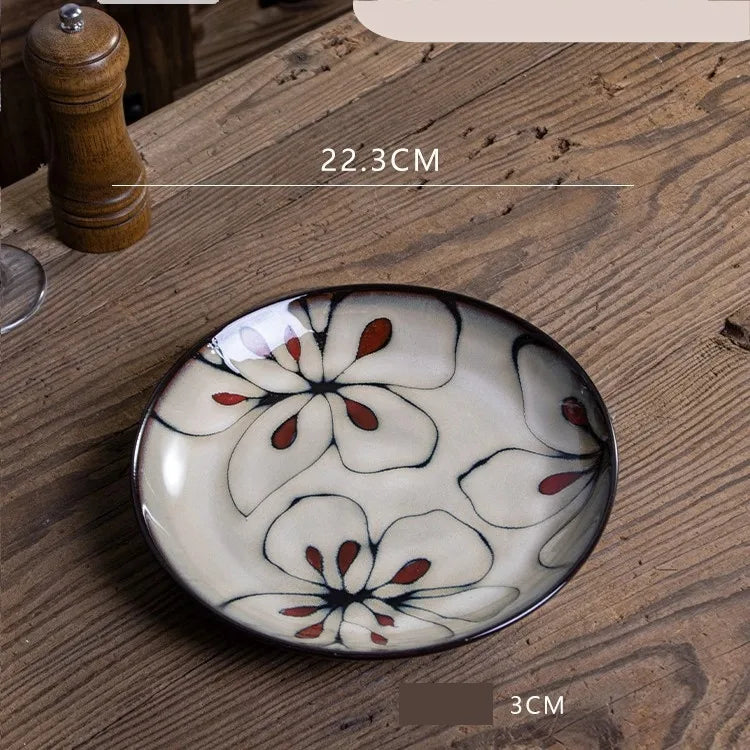 Retro Solid Color Flower ceramics Tableware 1 Piece