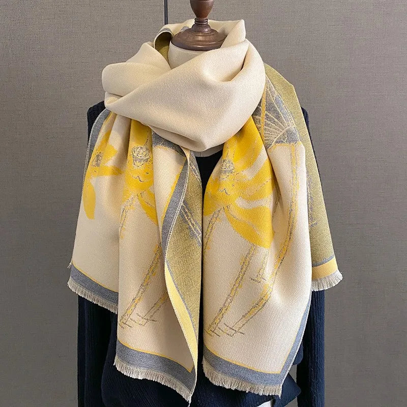 Unisex Basic Color Block Flower Acrylic Scarf