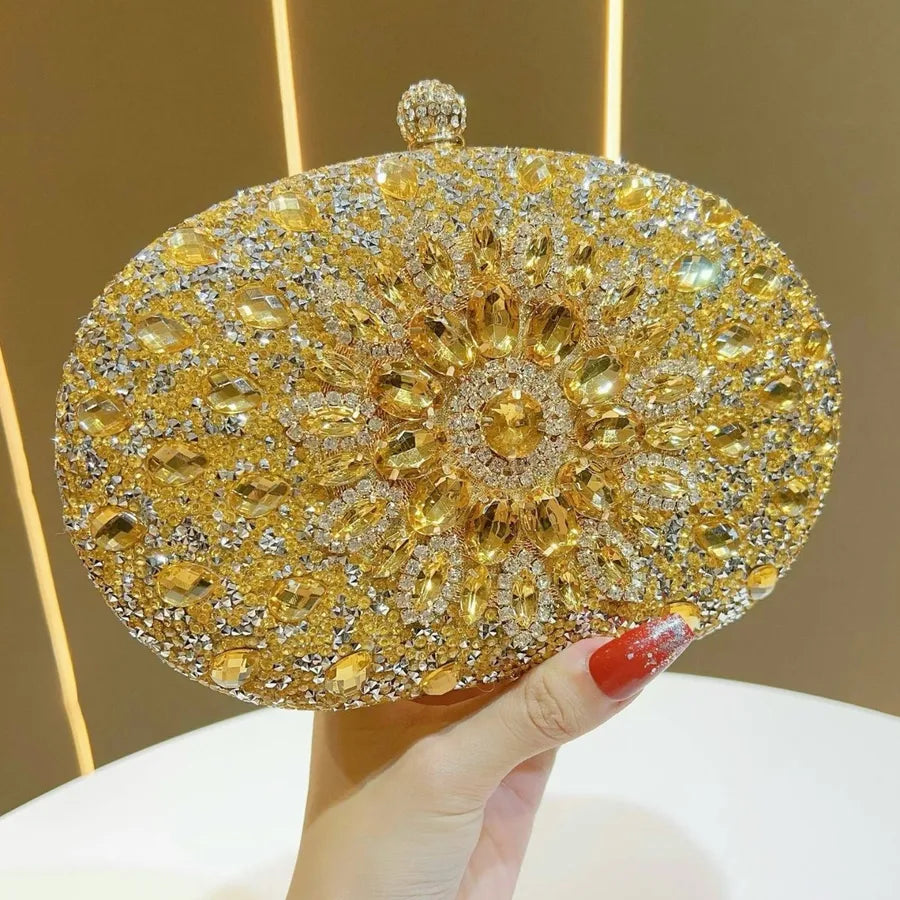 Elegant Diamond Embellished Mini Crossbody Evening Bag Luxury Polyester Round Cylinder Shape Fashion Chain Element