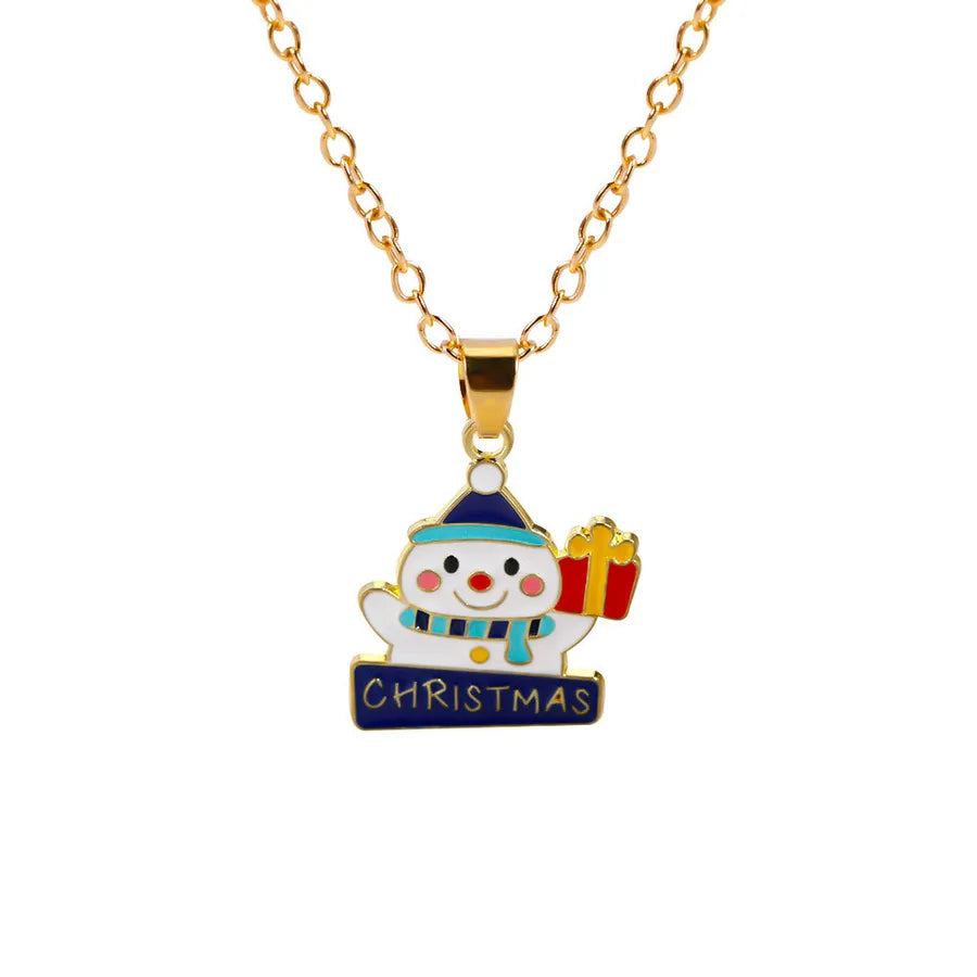 Christmas Themed Alloy Pendant Necklace With Bell Snowflake Design Geometric Pattern For Men And Women Christmas Tree Santa Claus Deer Stick
