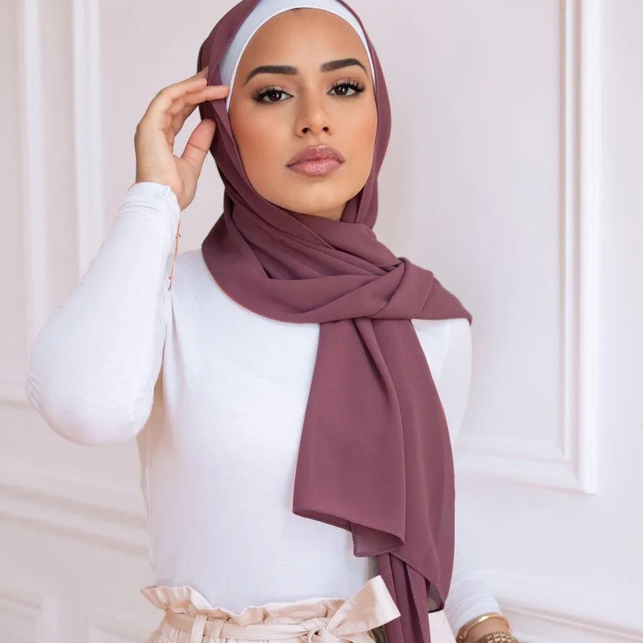 Women's Casual Elegant Simple Style Solid Color Chiffon Printing and Dyeing Hijab