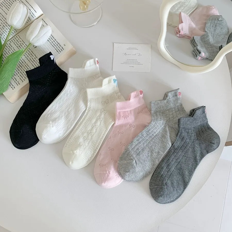 A Pair Basic Simple Style Women's Solid Color Bow Knot Cotton Ankle Socks