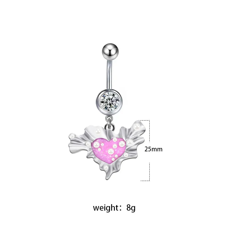 1 Piece Belly Rings Sexy Heart Shape Flower Butterfly 316L Stainless Steel  Alloy Enamel Plating Inlay Rhinestones White Gold Plated