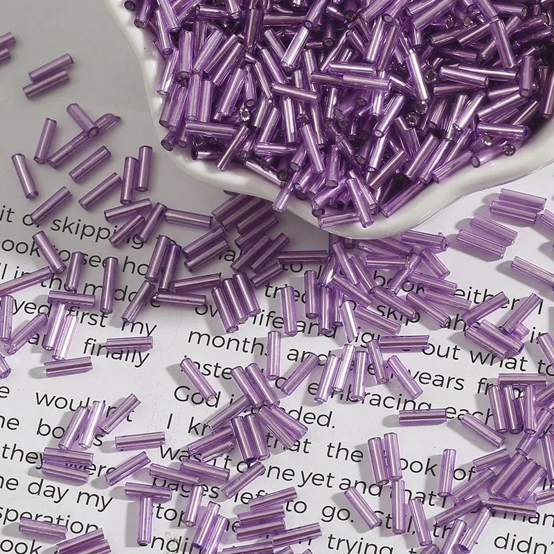 2*7mm filled silver tube beads glass rice beads handmade diy jewelry accessories necklace clothing hand sewn beads material