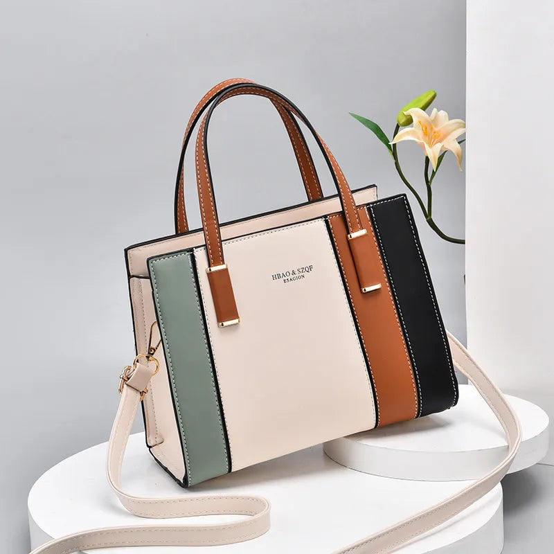 women's pu leather color block elegant streetwear bucket zipper handbag bucket bag