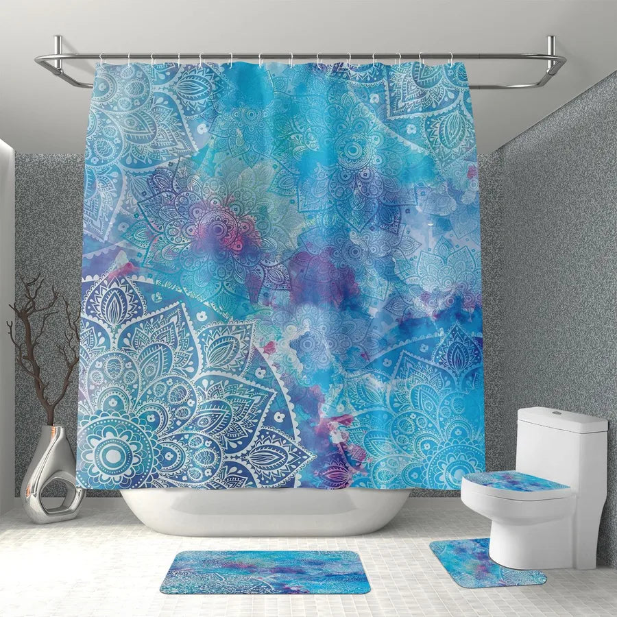 Simple Style Classic Style Geometric Polyester Shower Curtain foot pad Toilet mat Bathing