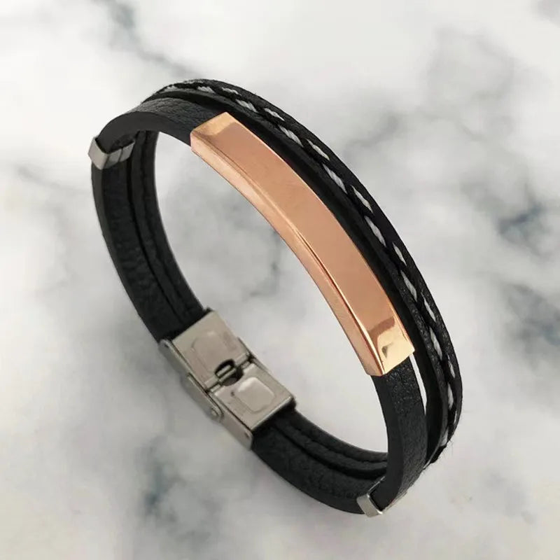 casual simple style geometric pu leather polishing unisex bracelets