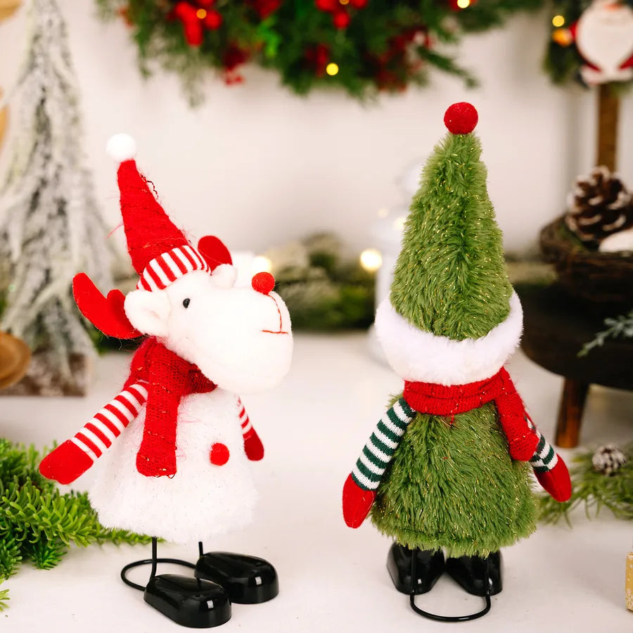 Haobei Christmas Decoration Snowman Figure With Spring Feet Santa Claus Tabletop Decoration European Style Festive Polyester Iron Art