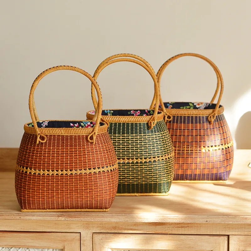 Vietnam Handmade Basket Exotic Storage Picnic Travel Basket Handmade Woven Bamboo Handbag