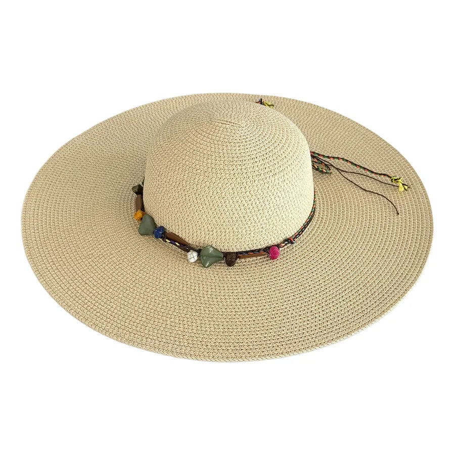 Women's Hawaiian Tropical Geometric Big Eaves Straw Hat