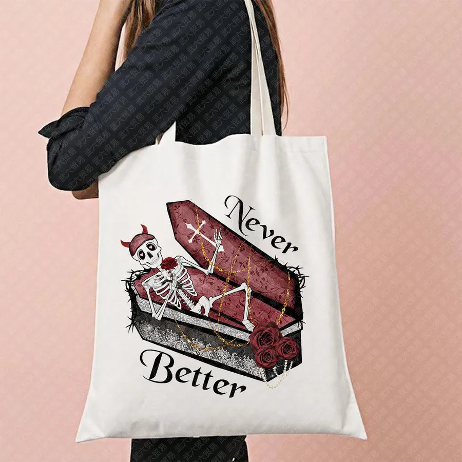 Halloween Witch Pattern Canvas Tote Bag Reusable Shopping Bag For Commuting Traveling Women Large Square Fashionable Bag