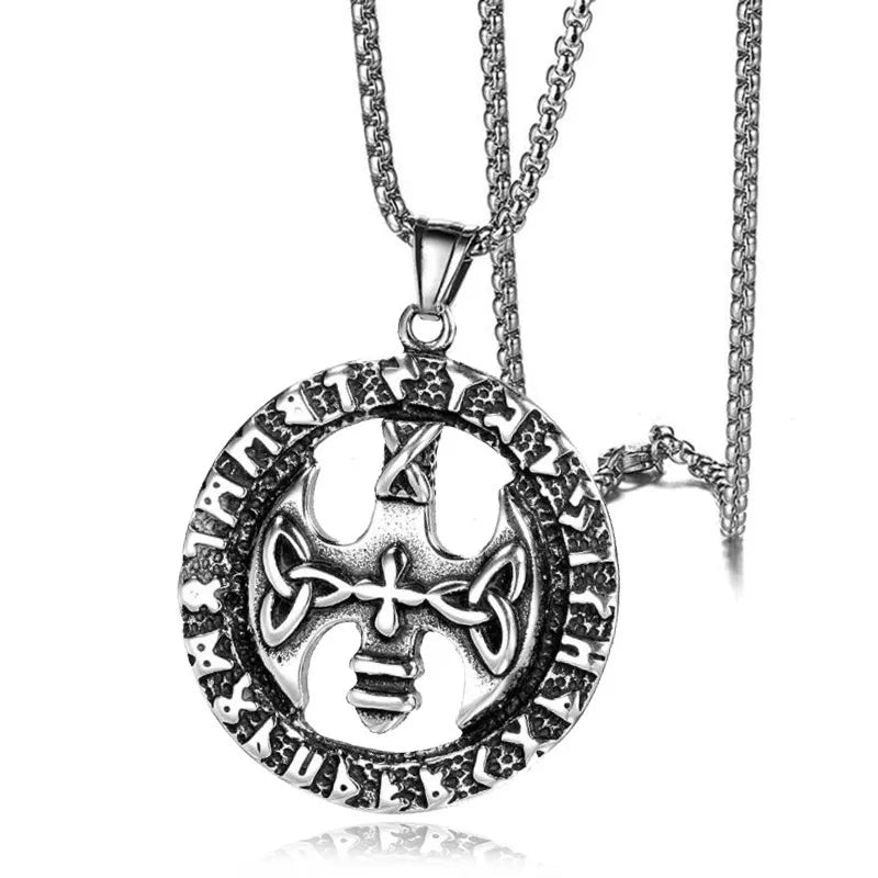 Retro Punk Cross Axe Alloy Titanium Steel Iron Plating Men's Pendant Necklace Men Pendant Necklaces