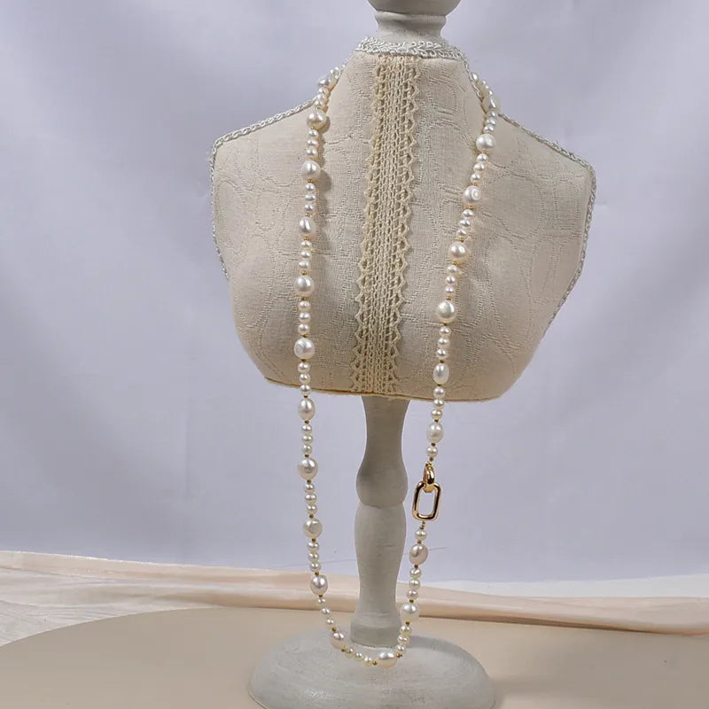 Handmade Long Natural Freshwater Pearl Necklace For Women Sweater Chain Elegant High-End Accessory Suitable For Autumn Winter