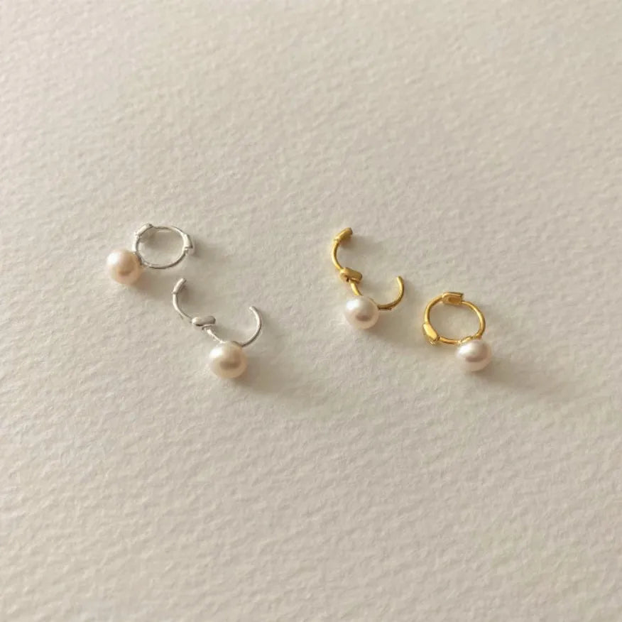 1 Pair 925 Sterling Silver Freshwater Pearl Solid Color Hoop Earrings