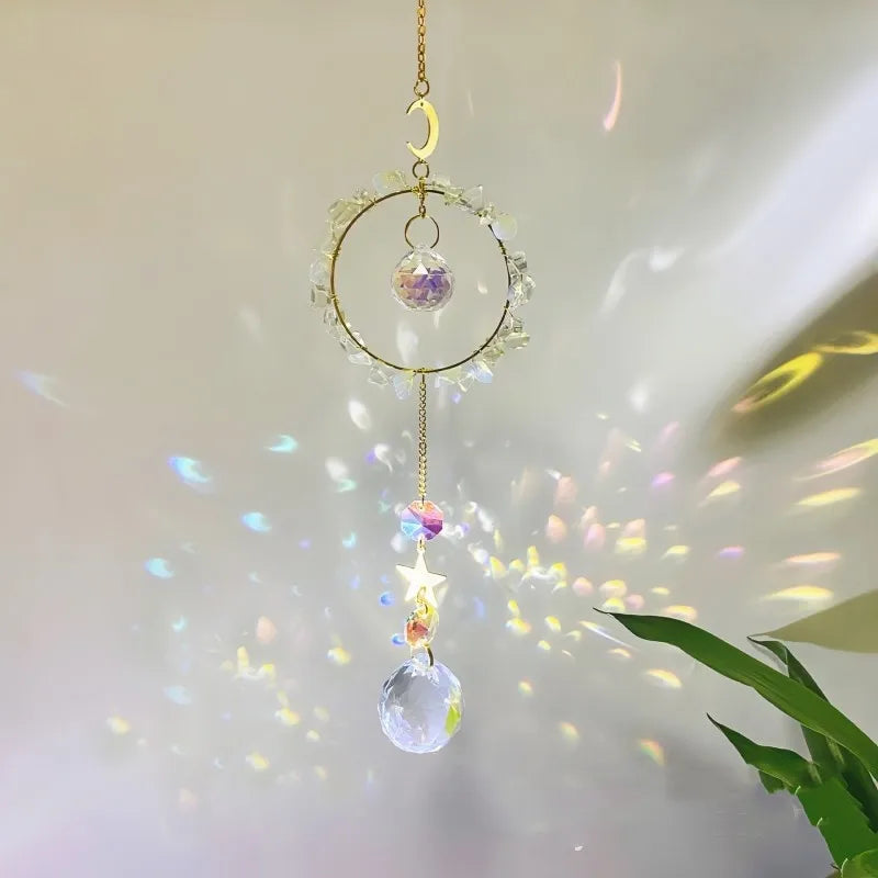 Romantic Circle Star K9 Crystal Natural Crystal Metal Dreamcatcher Wall Art