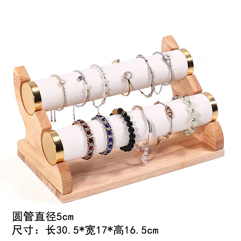 Gold Edged Solid Wood Three Tier Bracelet Stand Chain Display Stand Jewelry Stand Staircase Design High End Feeling Craftsmanship