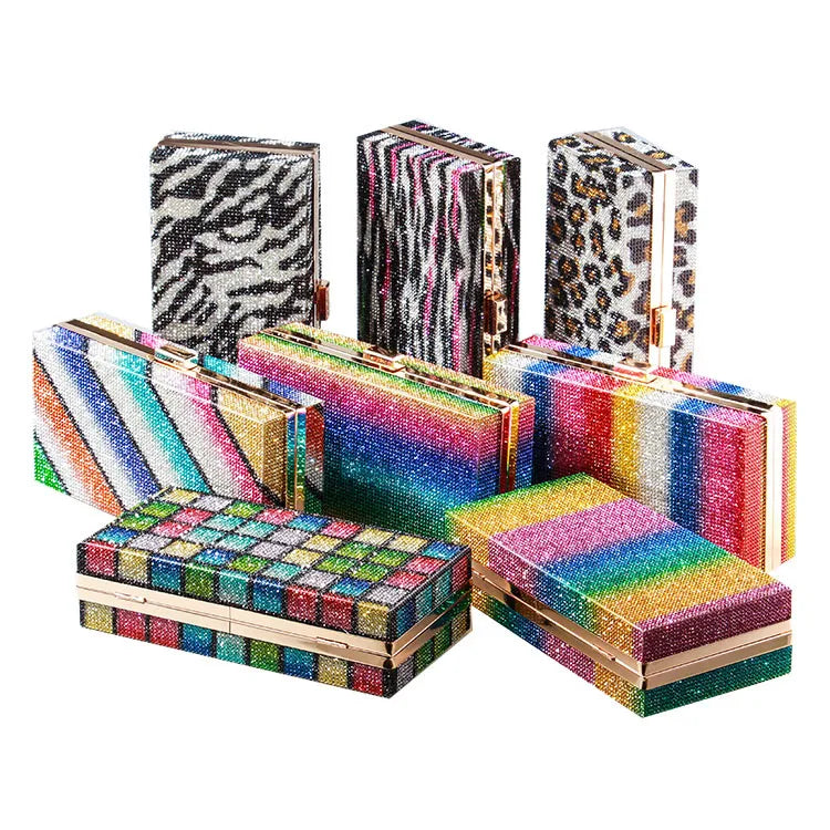 Polyester Color Block Leopard Square Evening Bags