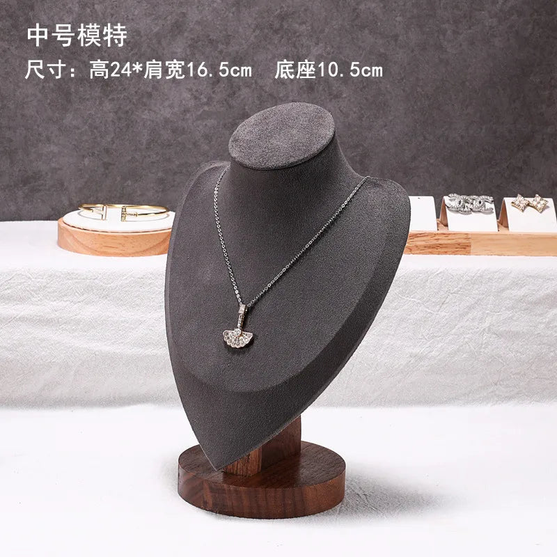 Walnut Wood Necklace Display Stand Portrait Neck Model Jewelry Stylist Showoff High-End Sensation Integrated Design Display Rack