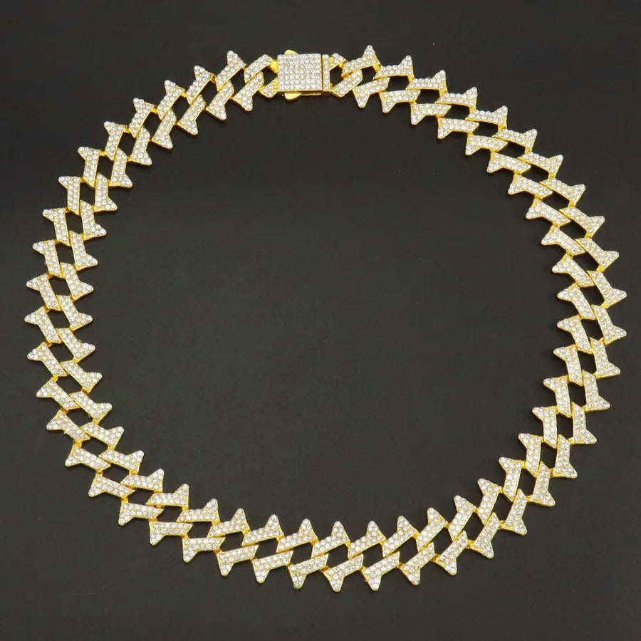 Personalized Diamond-Shaped Short Thorn Thorn Cuban Link Chain Necklace Men's Domineering Clavicle Chain Sweater Necklace Necklace