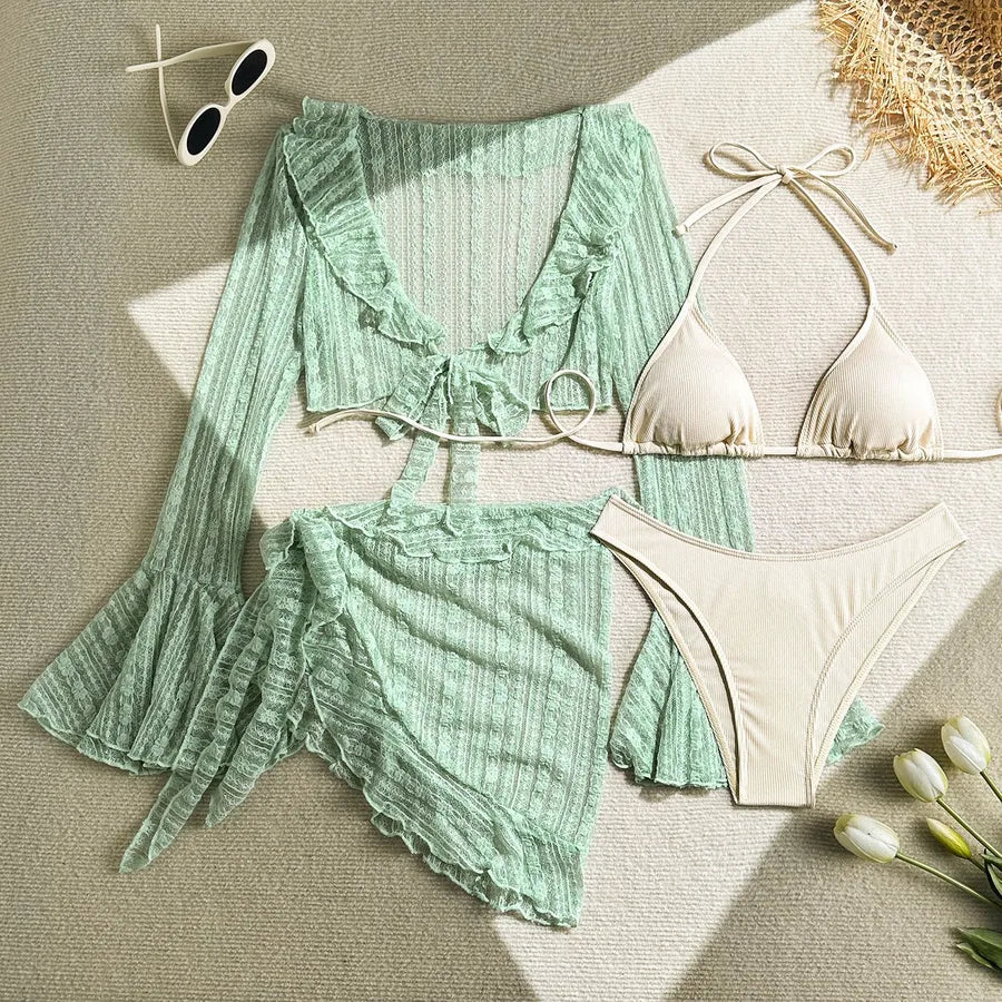Women's Sexy Solid Color 4 Pieces Set Bikinis Swimwear