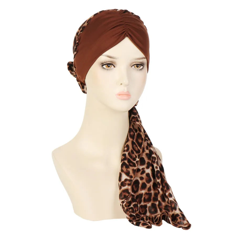 Fashionable Floral Print Chiffon Long Tail Headscarf Hat Women's Head Wrap Cap Winter Summer Spring Seasonal All-Match Hat