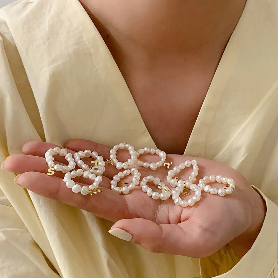 Retro Letter Freshwater Pearl Rings In Bulk