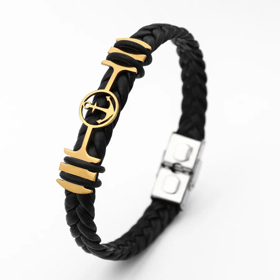 Retro Punk Solid Color Pu Leather Men's Bracelets Men Cord & Leather Bracelets