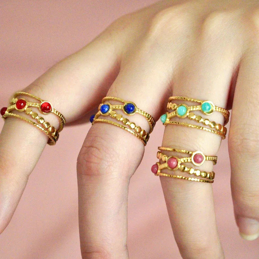 Elegant Retro Geometric Titanium Steel Natural Stone Open Rings In Bulk