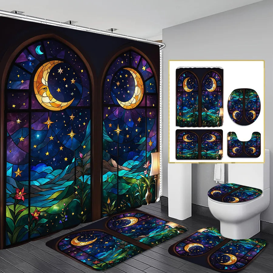 Pastoral Peacock Butterfly Snowflake Polyester Floor Mat Shower Curtain Window Accessories