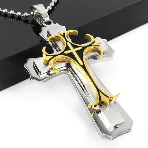 hip-hop retro cross metal plating gold plated men's pendant necklace