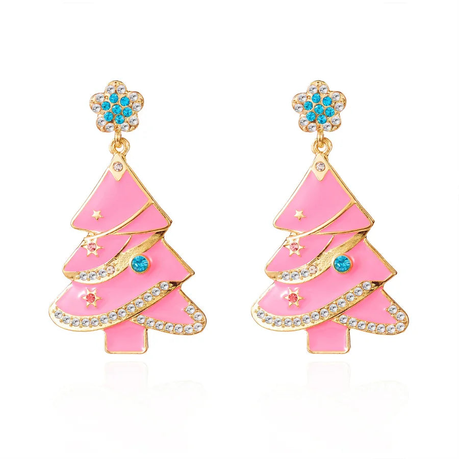 Christmas Elements Pendant Diamond Embedded Bell Shaped Irregular Christmas Themed Hoop Earrings Unisex Alloy Jewelry