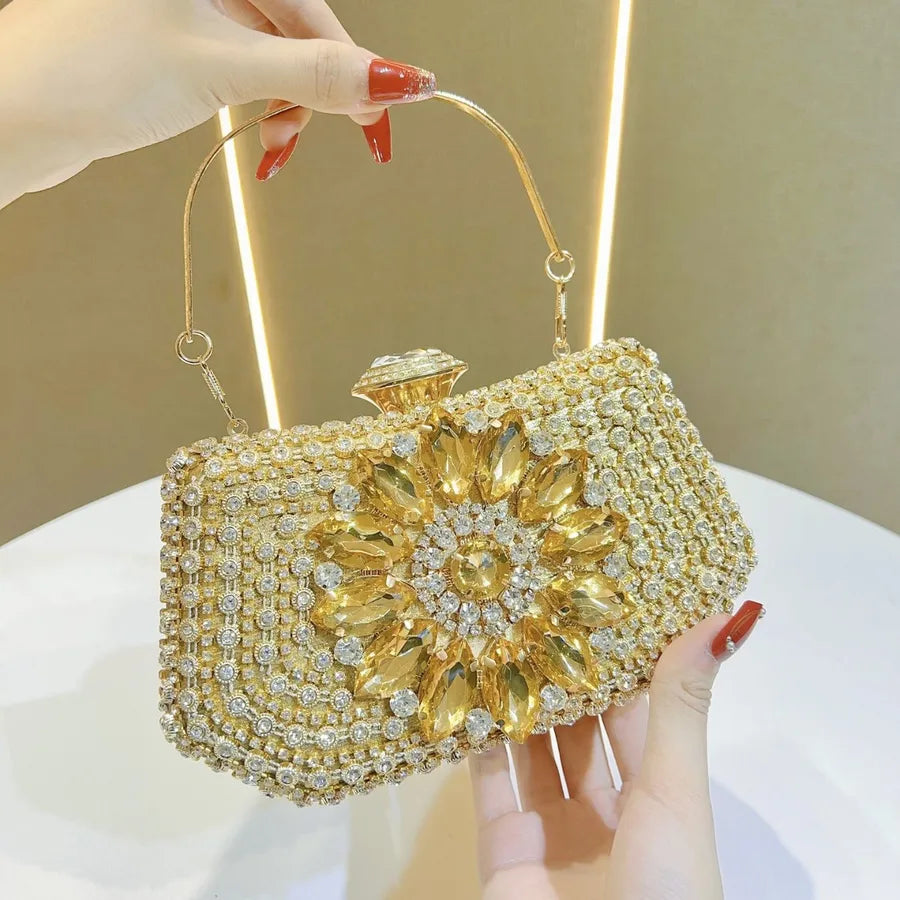 New Fashion Diamond Embedded Handbag Shoulder Crossbody Party Ball Evening Bag Polyester Box Shape Sparkling Shiny Element