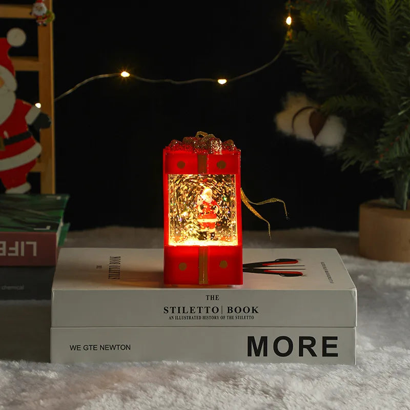 Christmas Decoration Santa Claus Plastic Figurine Water-Filled Night Lamp Decorative Crystal Light Christmas Party Gift
